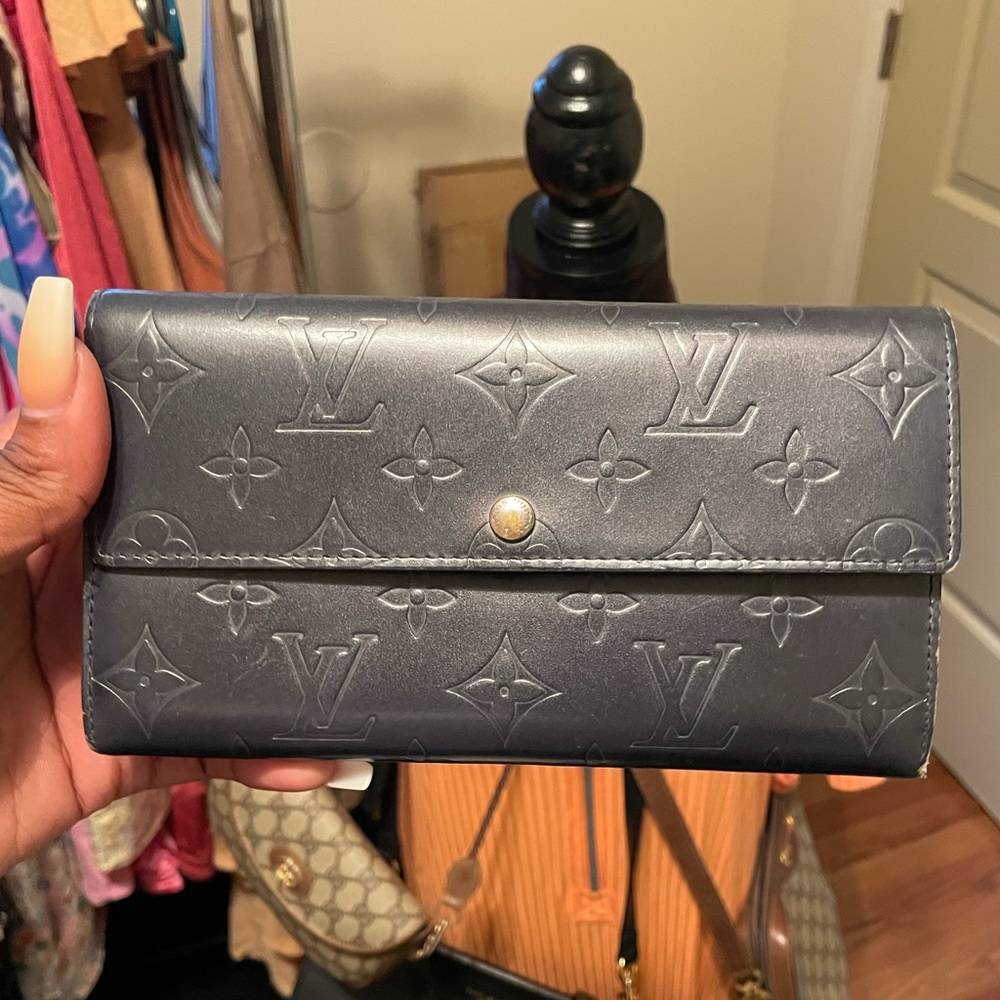 Louis Vuitton Blue Monogram Vernis Sarah Wallet Porte Tresor